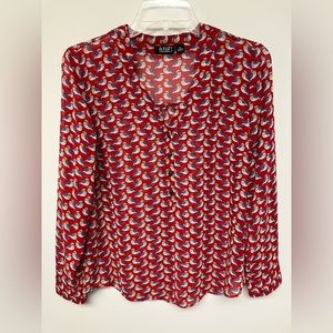 a.n.a petite blouse, print with birds, red background, MP